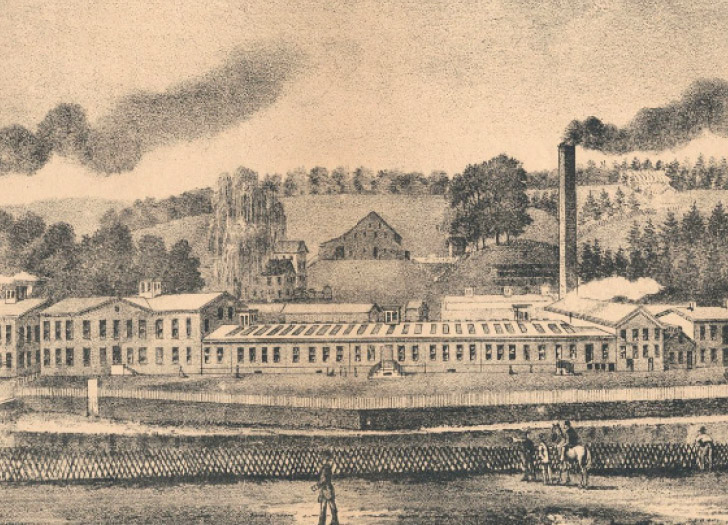 An antique etching of a mill in Matson Ford
